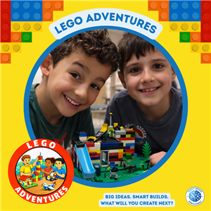 Lego Adventures image where two children smile and pose with their creation